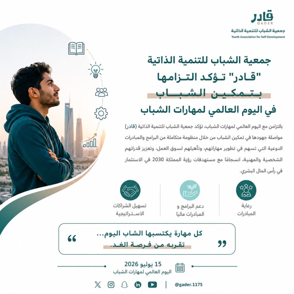 جمعية الشباب للتنمية الذاتية “قادر” تؤكد التزامها بتمكين الشباب في اليوم العالمي لمهارات الشباب